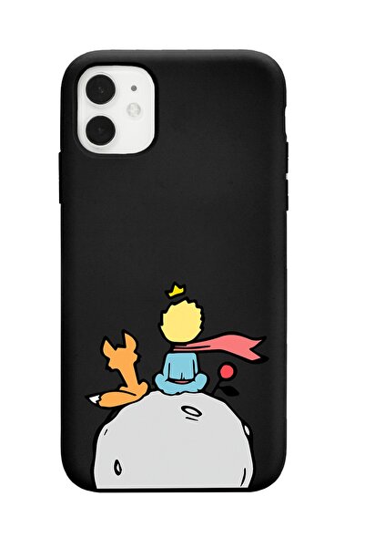 Spoyi Iphone 11 Uyumlu Küçük Prens Tasarımlı Siyah Premium Telefon Kılıfı