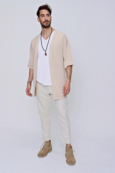 CHUBA Men's Comfortable Knitwear Kimono Beige 22Sm211