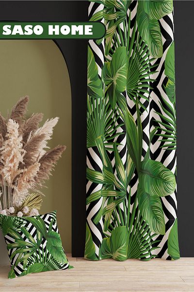 SasoHome Τροπικό φύλλο φοίνικα με μοτίβο 140 x 270 cm Ψηφιακή τυπωμένη κουρτίνα φόντου (μονό φτερό)