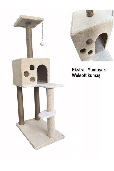Nursoft Kedi Tırmalama Ve Kedi Oyun Evi Krem