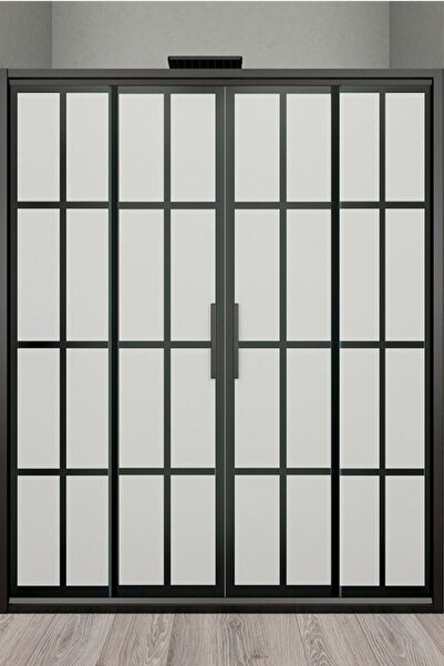 Duşakabincim Sürgülü Çift Kapılı Tam Buzlu Cam Siyah Duşakabin 130 Cm Ile 140 Cm Arası