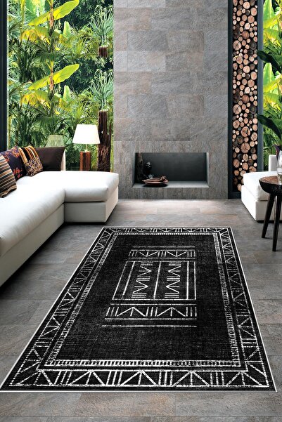 Thalia Home Kaymaz Taban Yıkanabilir Leke Tutmaz Siyah Mutfak Halısı