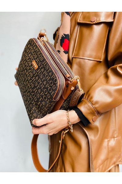 Just Polo Brown Tan Lined Women's Shoulder Bag with 5 Compartments and Adjustable Strap