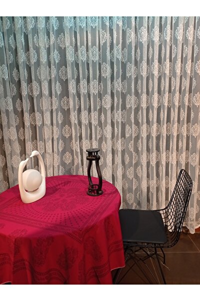 DNZEVGEREÇLERİ Damask Desen Modern Tül Perde 1/3 Sık Pileli