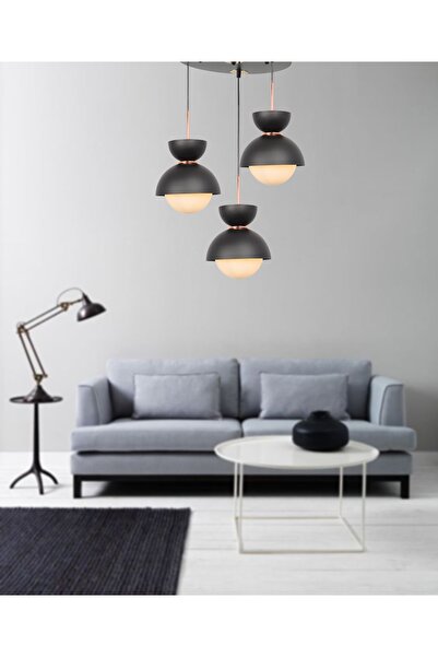 TT AYDINLATMA Tt007-3y Sy Mat Siyah 3 Lü Yuvarlak Lüks Avize