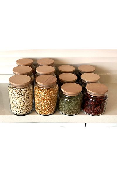 Karçiçeği Home 12-Piece Vacuum Lid Glass Jar Food Container 111 Labels