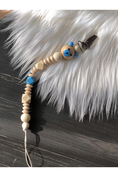 Tarçın Atölye Pacifier Hanger - Wooden Pacifier Holder - Pacifier Clip with Teddy Bear