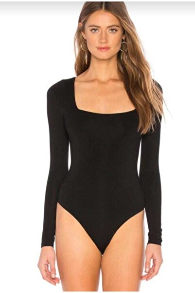 Nsb Tasarım Жіночий чорний боді з квадратним коміром