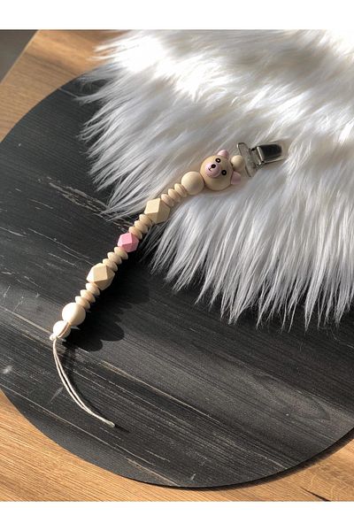 Tarçın Atölye Pacifier Hanger Wooden Pacifier Holder Pacifier Clip with Teddy Bear