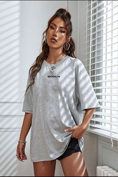 Buğraterzimoda Μπλούζα Unisex Oversize Brooklyn Γκρι