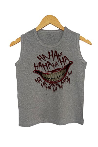 Raf Coll Dječji sivi melange Pleteno bez rukava T-shirt Joker Digitalna štamp...