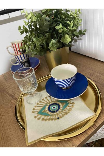 Mira züccaciye Yuvarlak Gold Sunum Tepsisi Dekoratif Servis Tepsisi Çay, Kahve 22 Cm