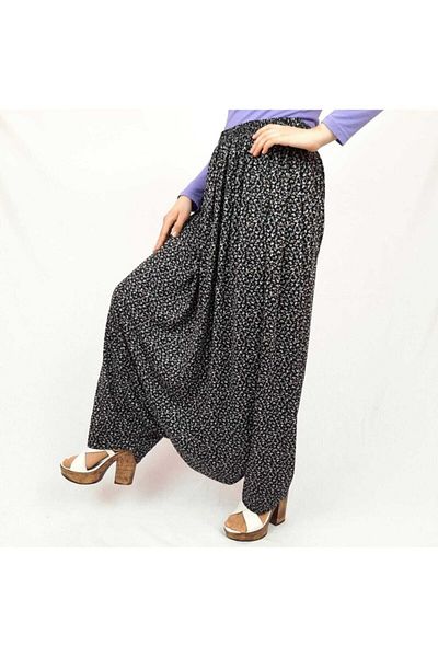 ÖZÖZKANLAR Floral Local Violet Women's Shalwar with Mesh from the Bottom