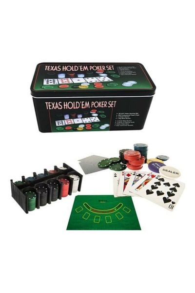 Keskin Hediyelik Texas Hold'em Poker Chip Paper Game Set with 200 Chip Metal Box
