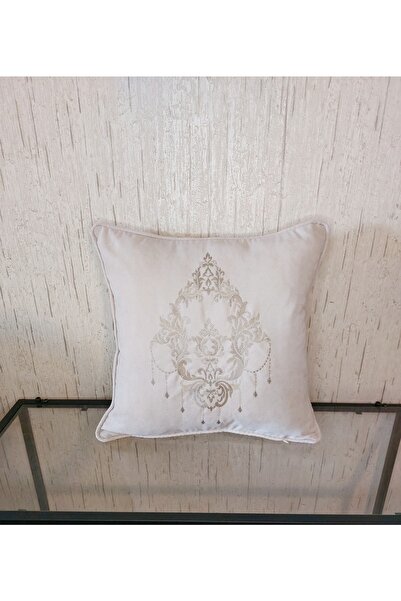 NAKIŞ HOME DESİGN Nakışlı Kırlent Kılıfı Damask Model Işlemeli Biyeli