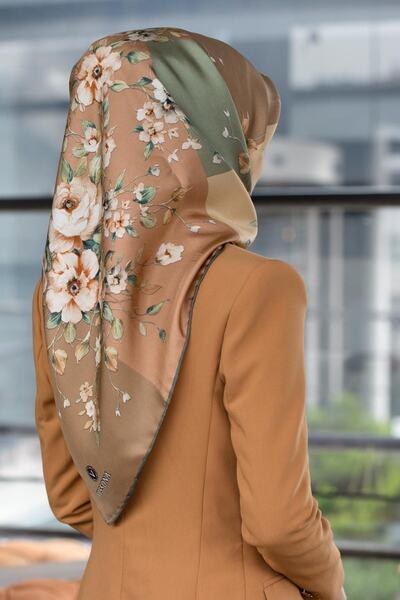 Vissona وشاح حريري تويل نسائي كاكي