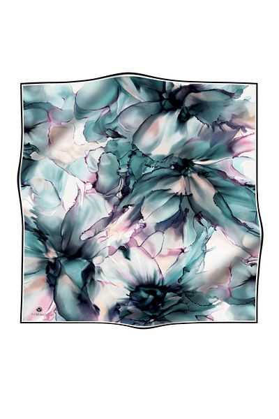 Vissona Eșarfă de mătase Twill pentru damă, verde petrol, liliac