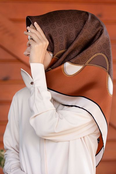 Vissona Γυναικείο φουλάρι καφέ Tan Twill Silk