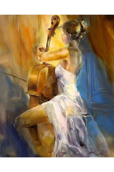Marcel Kristal Tablo Marcel Art Girl Playing Cello Diamond Mosaic Painting - 46x56cm