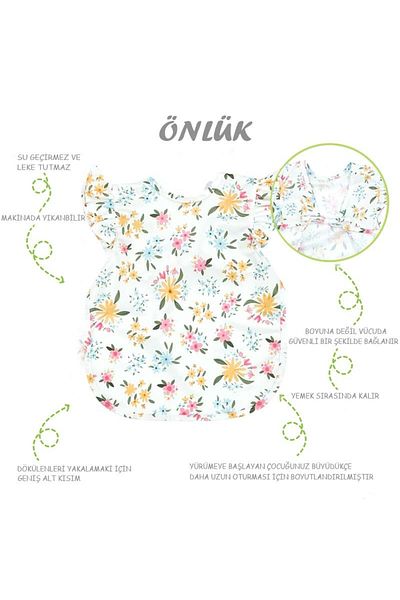 Modakids Flower Patterned Rope Tied Liquid Proof 2-5 Years Old Girl's Nutrition and Activity Bib