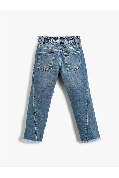 Koton Pieced High Waist Destroyed Straight Leg Jeans Cotton