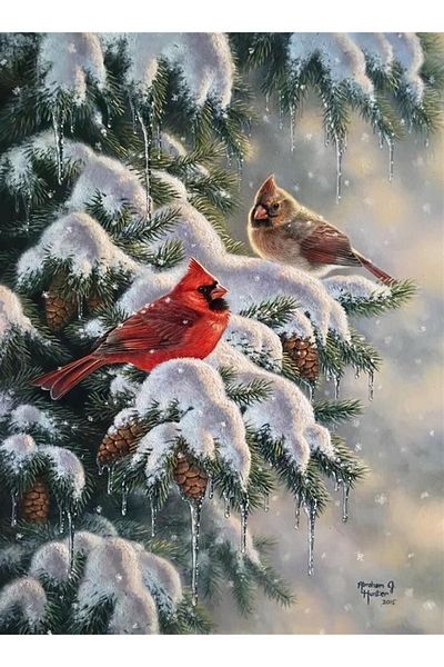 Marcel Kristal Tablo Birds in Pine Tree Diamond Mosaic Painting 46x61 Cm