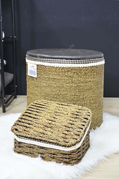 SepetçiBaba Puflu Oval Tek Çamaşır Sepeti + Ekmeklik Sepeti