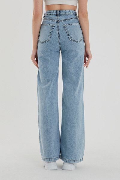 Livik Blugi din denim albastru cu talie înaltă și lycra - spălați pe zăpadă, picioare largi