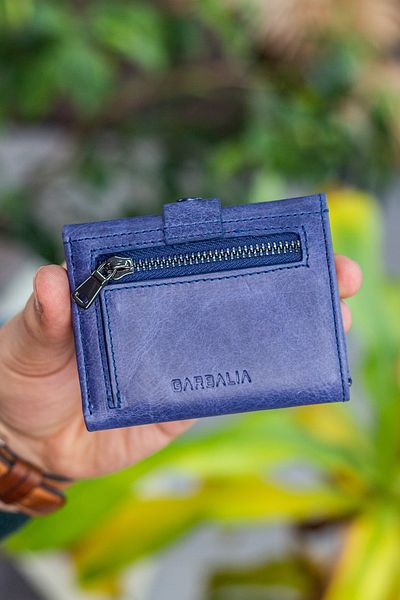Garbalia Stockholm Genuine Leather Crazy Navy Blue Wallet with Coin Compartment