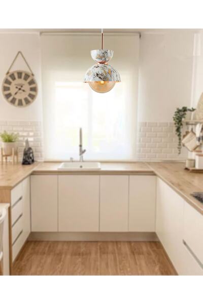 TT AYDINLATMA Tt007-1 Mby Mermer Desen Tekli Beyaz Lüks Avize