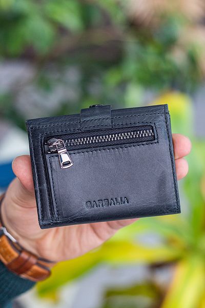 Garbalia Stockholm Genuine Leather Crazy Black Wallet with Coin Compartment