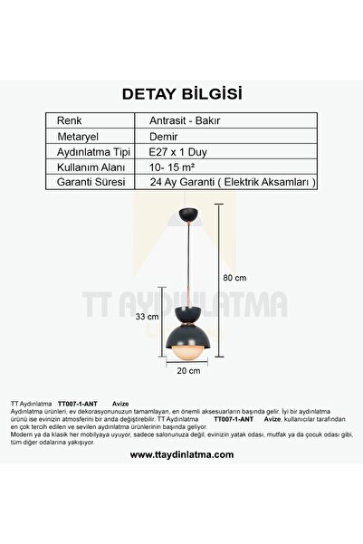 TT AYDINLATMA Tt007-1-ant Mat Antrasit Tekli Lüks Avize