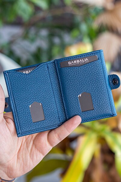 Garbalia Stockholm Hakiki Deri Bozuk Para Bölmeli Petrol Mavisi Cüzdan