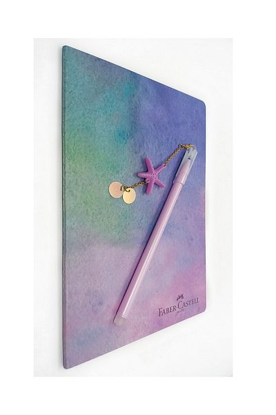 Faber Castell A5 Size Concept Notebook Unlined and Pink Gel Star Ballpoint Pen Erasable