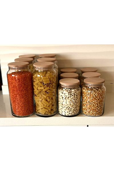 Lizzy 12-Piece Vacuum Lid Glass Jar Food Container + 111 Labels