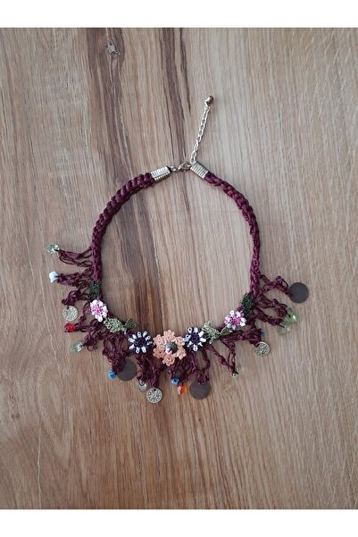 Hippybutik Mürdüm Iğne Oyalı Tığ Işdoğal Taşlı I Etnik Kolye