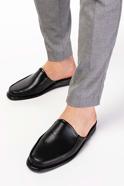Gondol Men's Genuine Leather Groom's House Slippers Kayaş.2200 - Black - 42