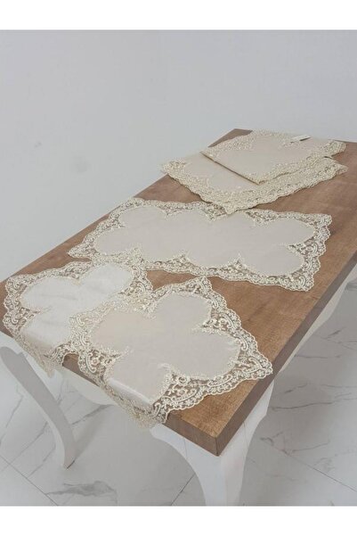 Finezza طقم غرفة معيشة فيوليتا فاخر من قماش الحرير العثماني باللون البيج 5 قط...