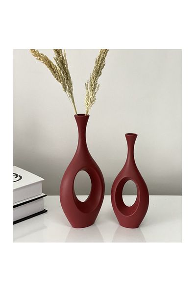 stilinbu Βάζο Bohemian Ceramic Hitite - 2' Συσκευασία H3035, Χρώμα Claret Red