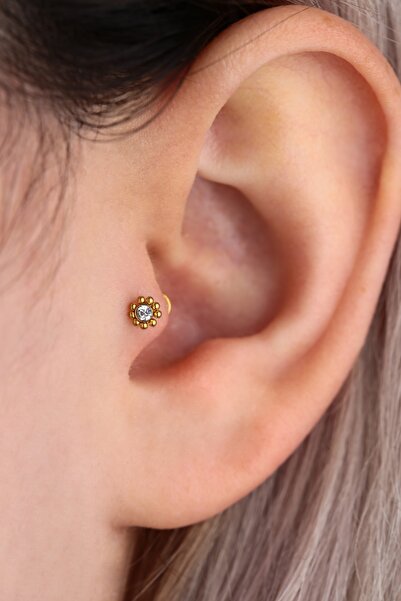 Vilma Aksesuar Cerrahi Çelik Tragus Çiçek Piercing Gold Renk