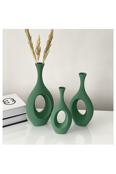 stilinbu Σετ βάζων Bohemian Ceramic Hitite 3 τεμαχίων - H253035 (Πράσινο πεύκο)