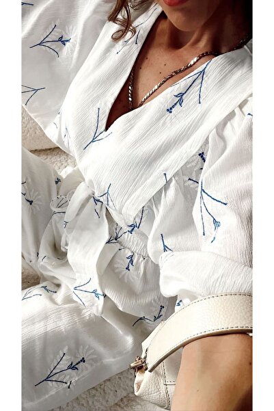 Luna&Luce Γυναικείο Σετ Παντελόνι και Μπλούζα Palazzo από λινό - Φόδρα, Ειδικό Κέντημα, Φυσικό Ύφασμα