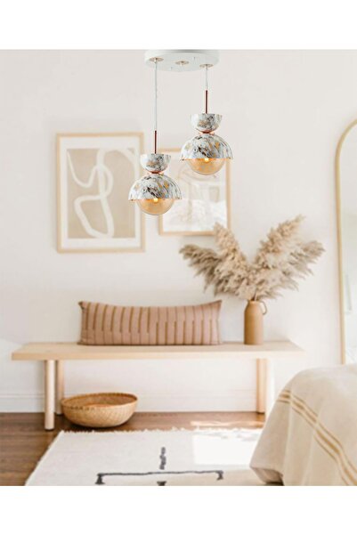 TT AYDINLATMA Tt007-2 Mby Mermer Desen 2 Li Beyaz Lüks Avize