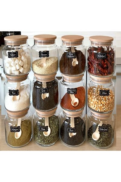 Lizzy 12-Piece Vacuum Lid and Spoon 500 ml Glass Jar Food Container with 111 Tags as a Gift