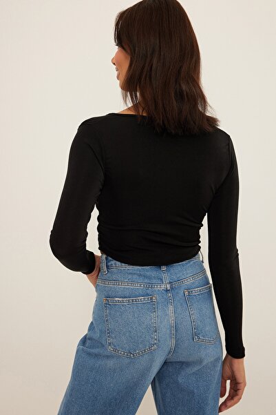 NA-KD Γυαλιστερό Rouched Κλείσιμο Τοπ-Μαύρο