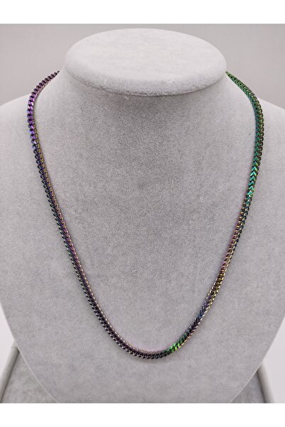 Lizz Erkek Çelik Kolye 316 L Çelik 65 Cm Uzunluk 4 ml Kalınlık Gökkuşağı Renk...