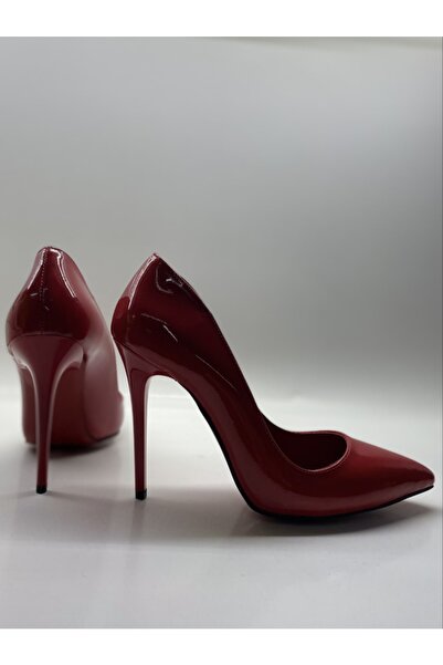 HAYYSHOES Stiletto Hakiki Deri Astarlı Kırmızı Rugan Topuklu Ayakkabı