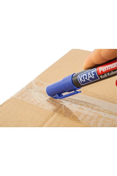 KRAF Kesik Uçlu Permanent Mavi Koli Kalemi 12'li