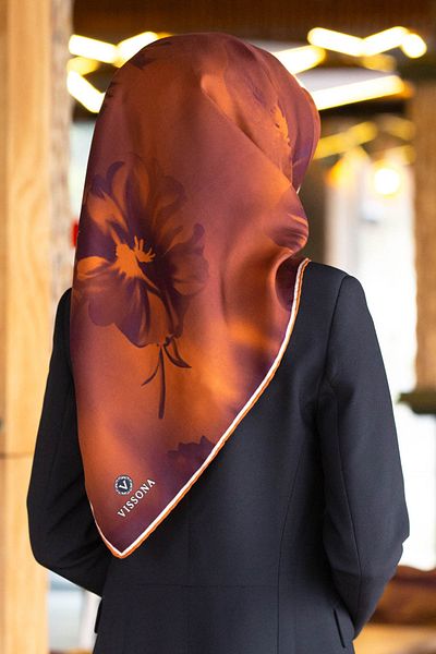 Vissona Γυναικείο Twill Μεταξωτό Κασκόλ Καφέ