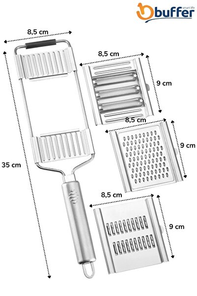 Buffer ® Adjustable 3 Different Heads Grip Non-Slip Base Stainless Steel Vegetable Slicer Pe